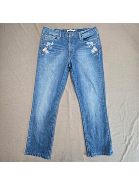 Levis Size 32 Mid Rise Skinny Blue Embroidered Flower Denim Jeans